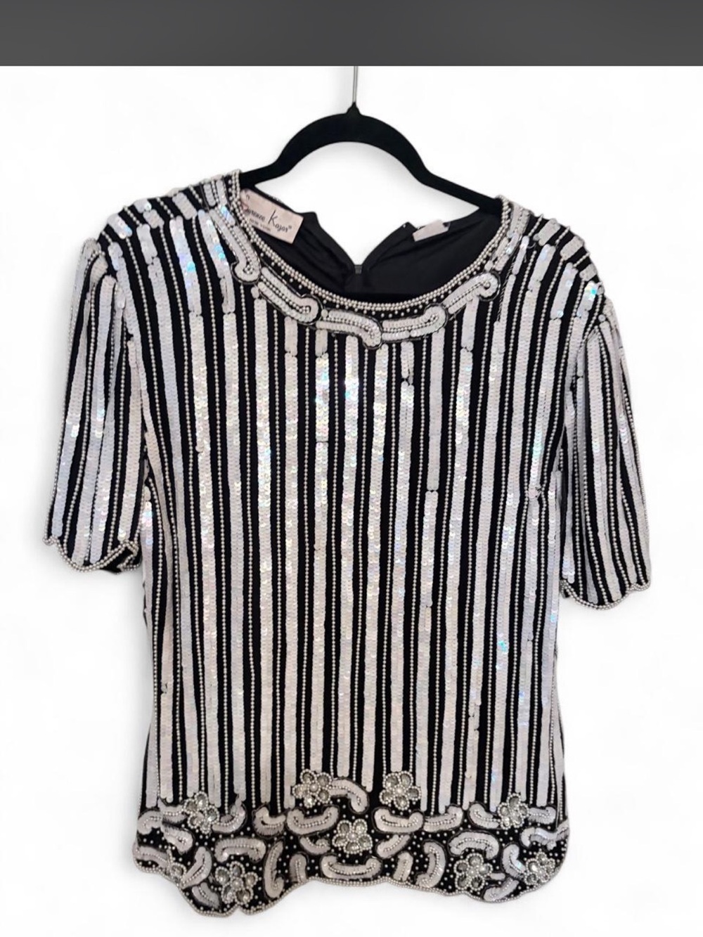 Sequin Striped Embellished Top - Black & White